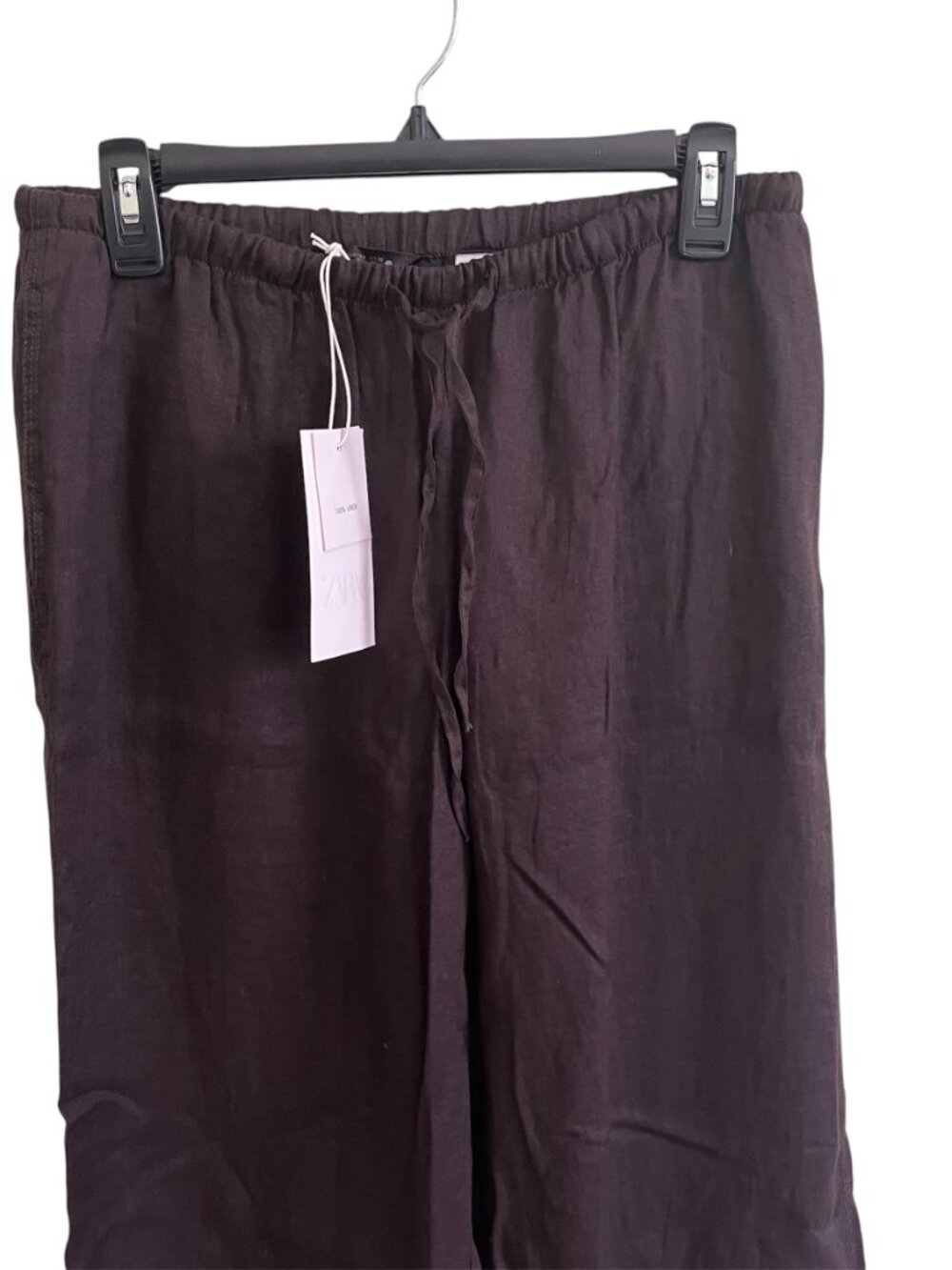 Zara ZW 100% Linen Brown Co‑Ord Set Shirt & Palazzo Pants Size Small Summer NWT - Picture 13 of 16